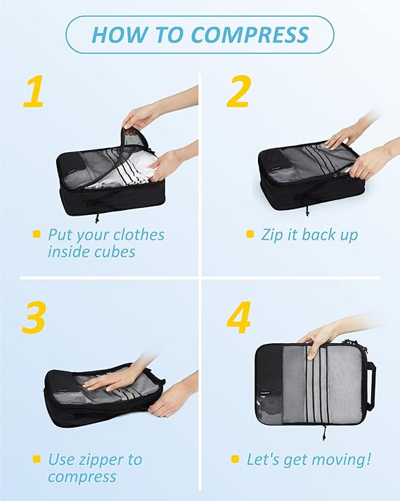 6 Pack compression packing cubes